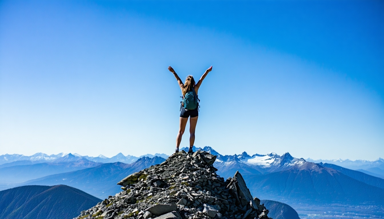 a woman reaching the mountain summit-1